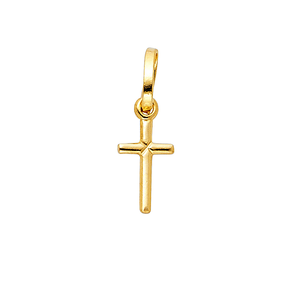 14K Yellow Gold Small Solid Latin Religious Cross Charm Pendant (6X18 Mm )